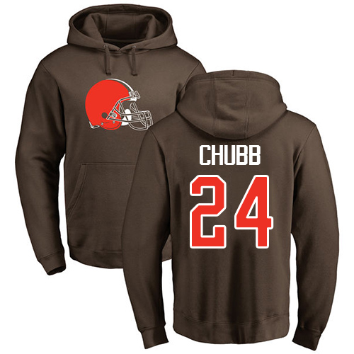 Men Cleveland Browns Nick Chubb Brown Jersey #24 NFL Football Name and Number Logo Pullover Hoodie Sweatshirt